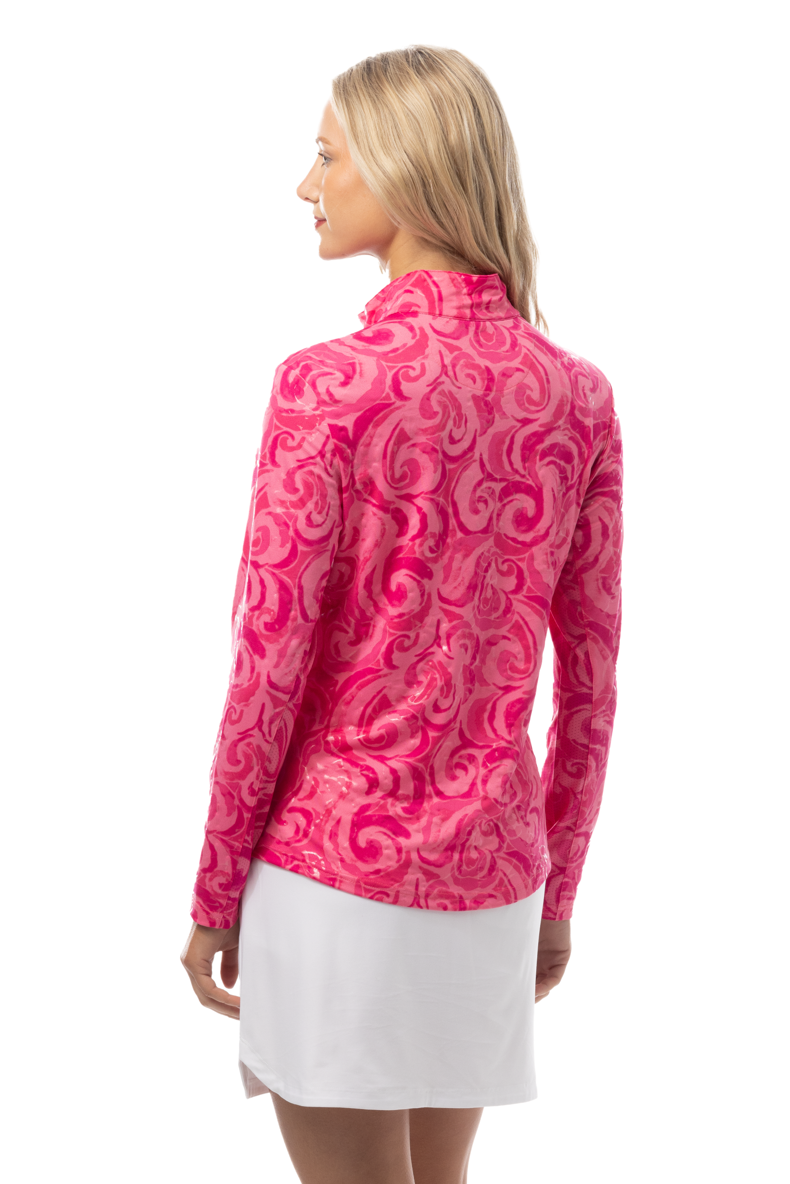 SANSOLEIL FOIL PRINT 1/4 ZIP MOCK. WHIRLWIND. PINK. 900320 - SanSoleil