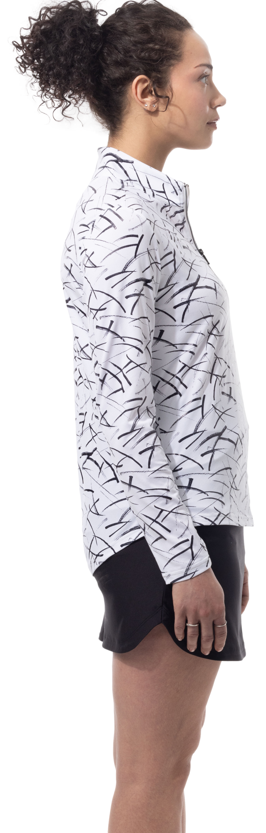 SOLSHINE PRINT 1/4 ZIP MOCK. HALLEY. WHITE BLACK. 900320 - SanSoleil