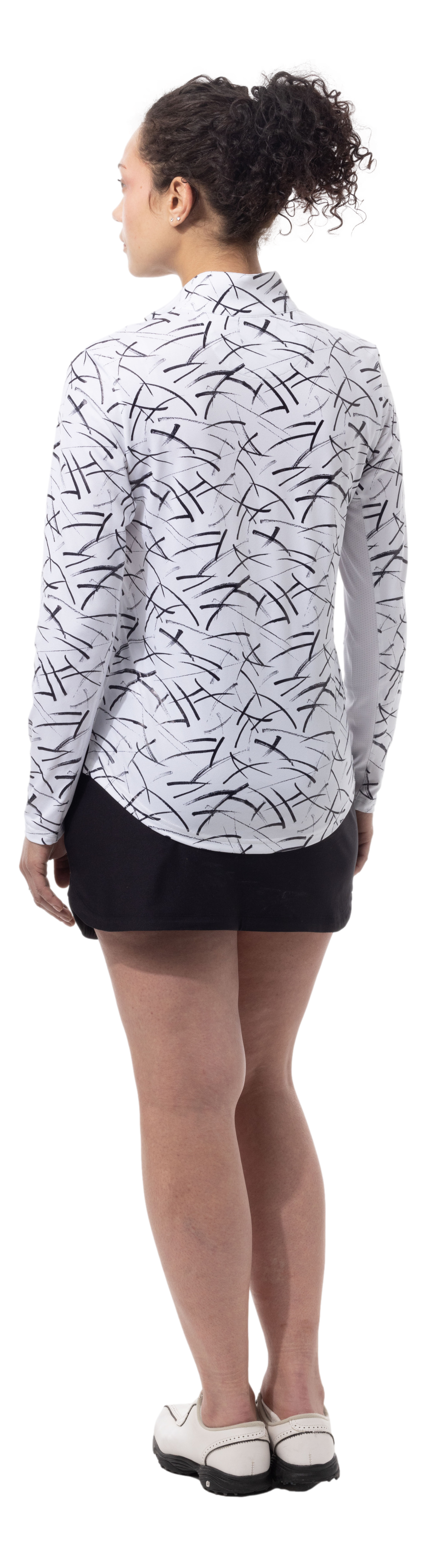 SOLSHINE PRINT 1/4 ZIP MOCK. HALLEY. WHITE BLACK. 900320 - SanSoleil