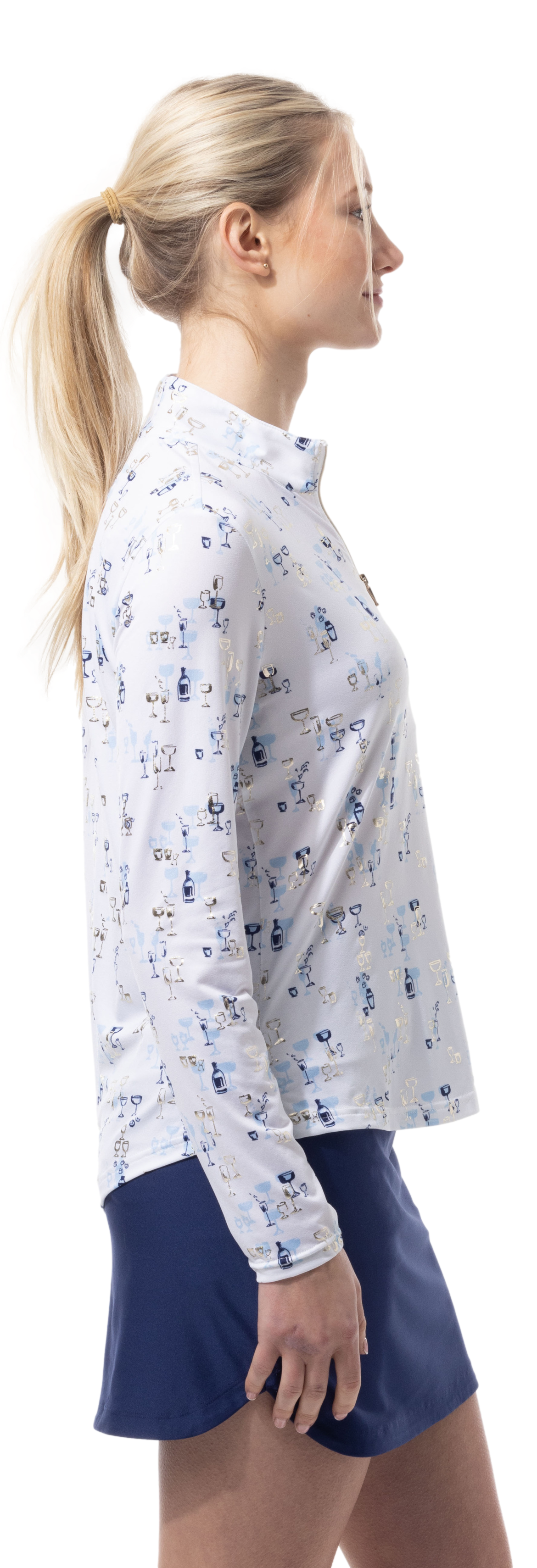 SOLSHINE PRINT 1/4 ZIP MOCK. SHAKEITOFF. NAVY GOLD. 900320 - SanSoleil