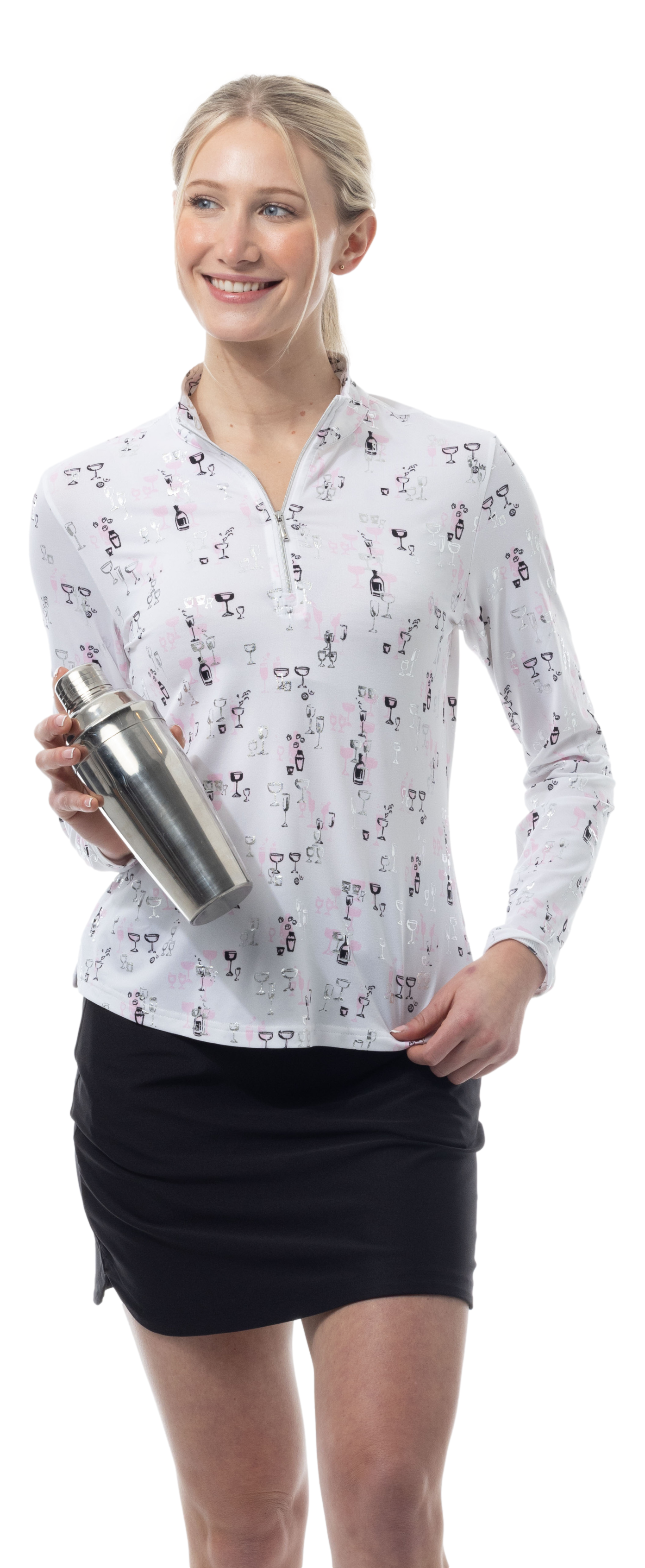 SOLSHINE PRINT 1/4 ZIP MOCK. SHAKEITOFF. PINK SILVER. 900320 - SanSoleil