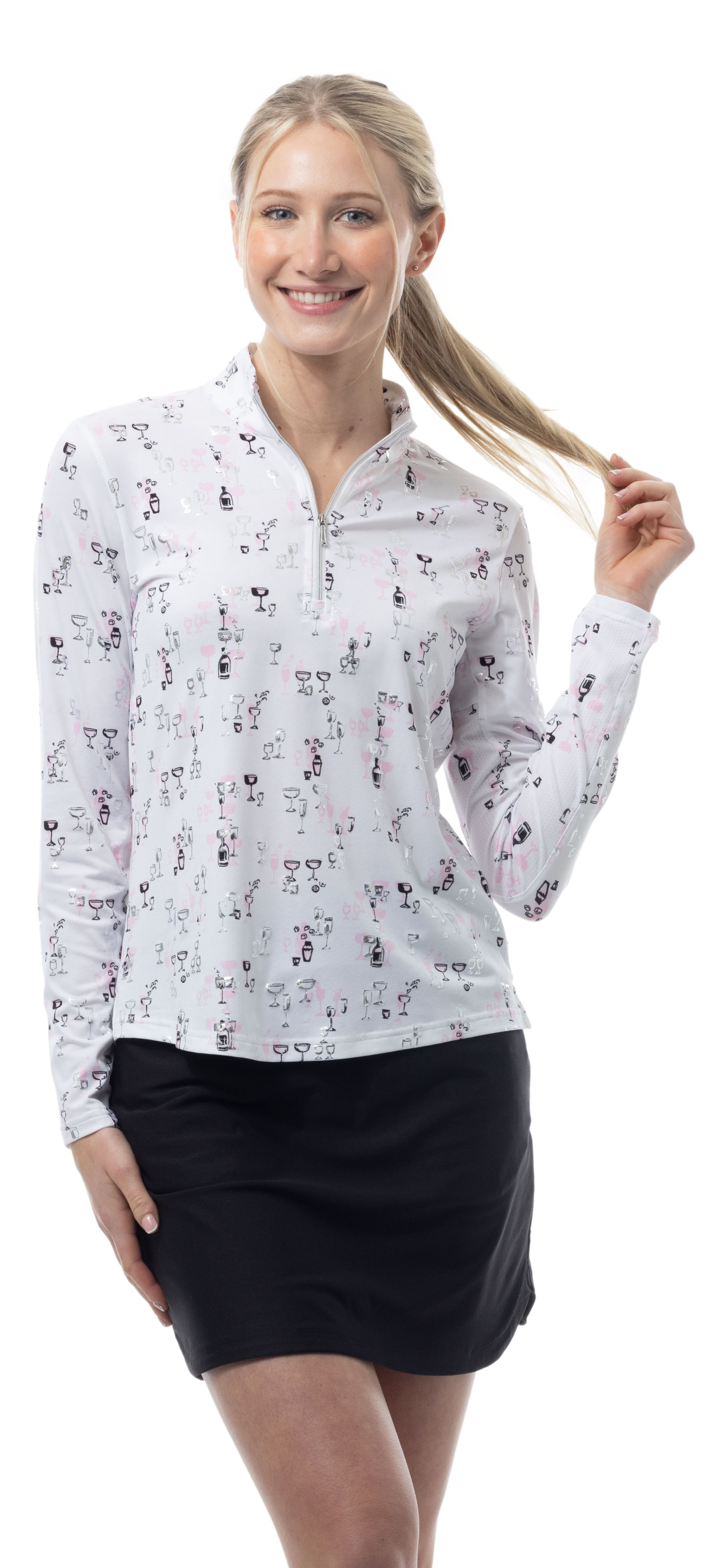 SOLSHINE PRINT 1/4 ZIP MOCK. SHAKEITOFF. NAVY GOLD. 900320 - SanSoleil