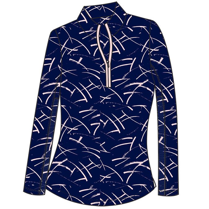 SOLSHINE PRINT 1/4 ZIP MOCK. HALLEY. NAVY ROSE GOLD. 900320 - SanSoleil