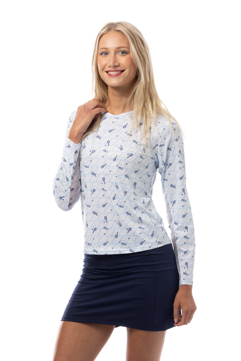SANSOLEIL PRINT Long Sleeve Crew. GAME SET MATCH. BLUE. 900428PR
