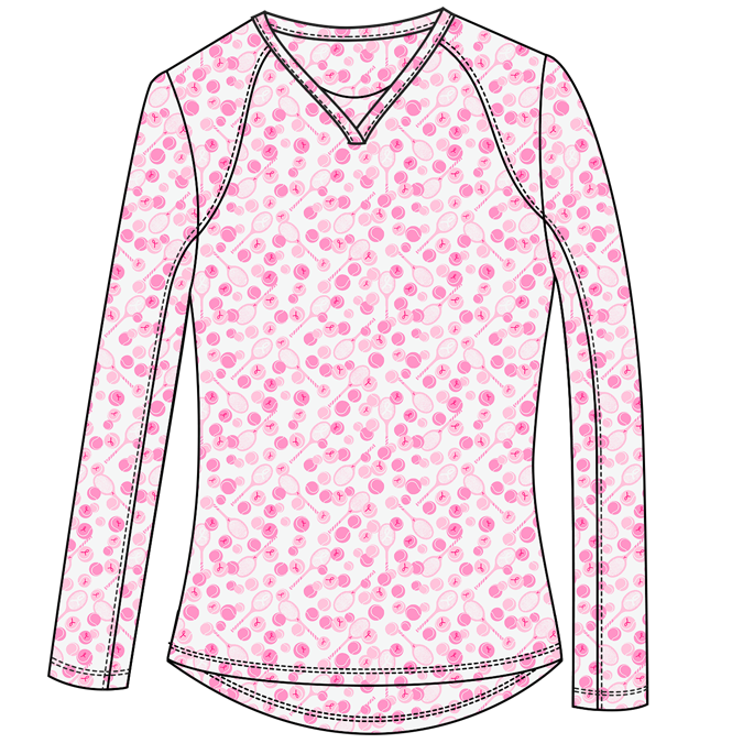 Pink and white Tennis Print long-sleeve Crew
