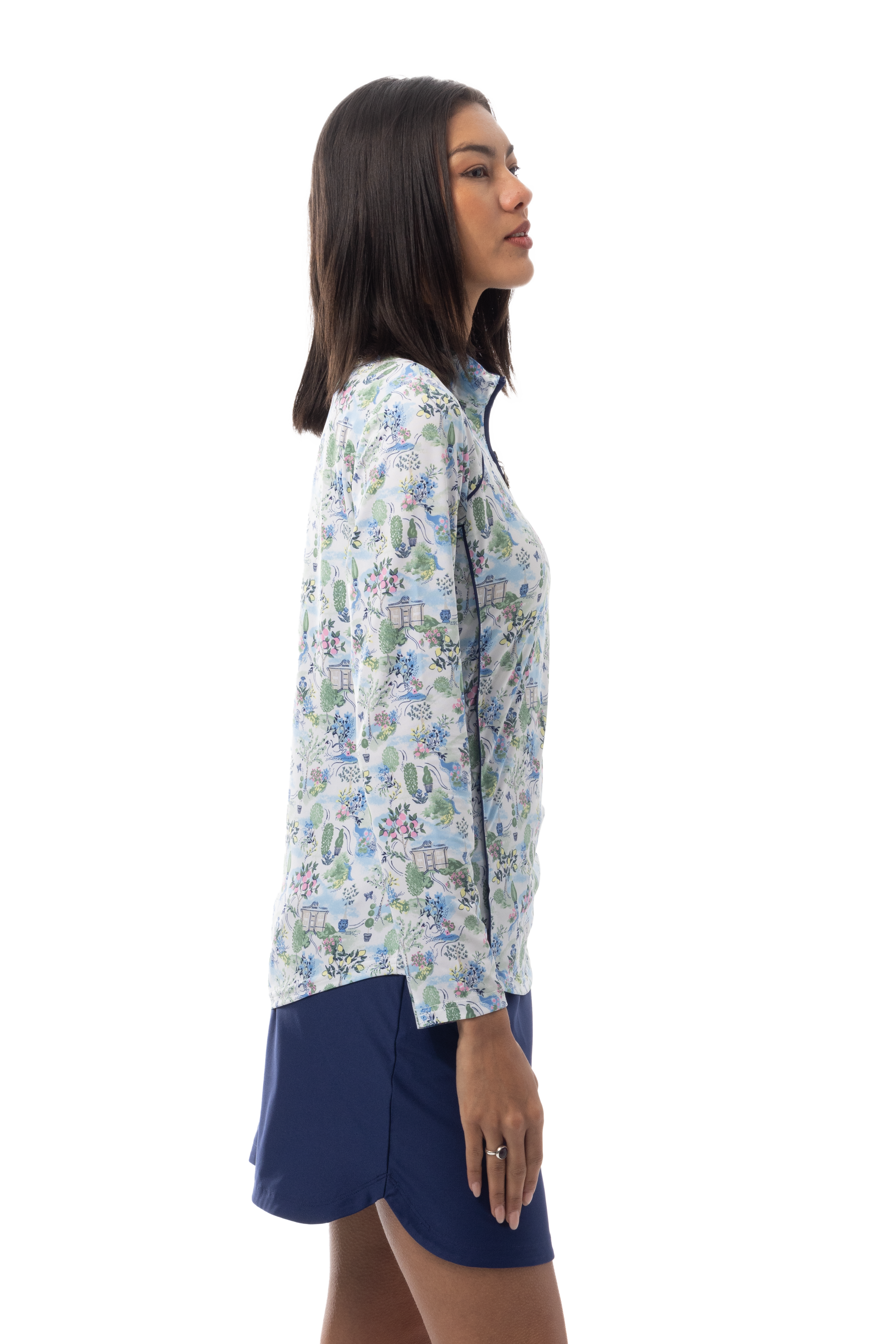 SANSOLEIL 1/4 ZIP MOCK WITH PIPING. VILLA. 900445P - SanSoleil