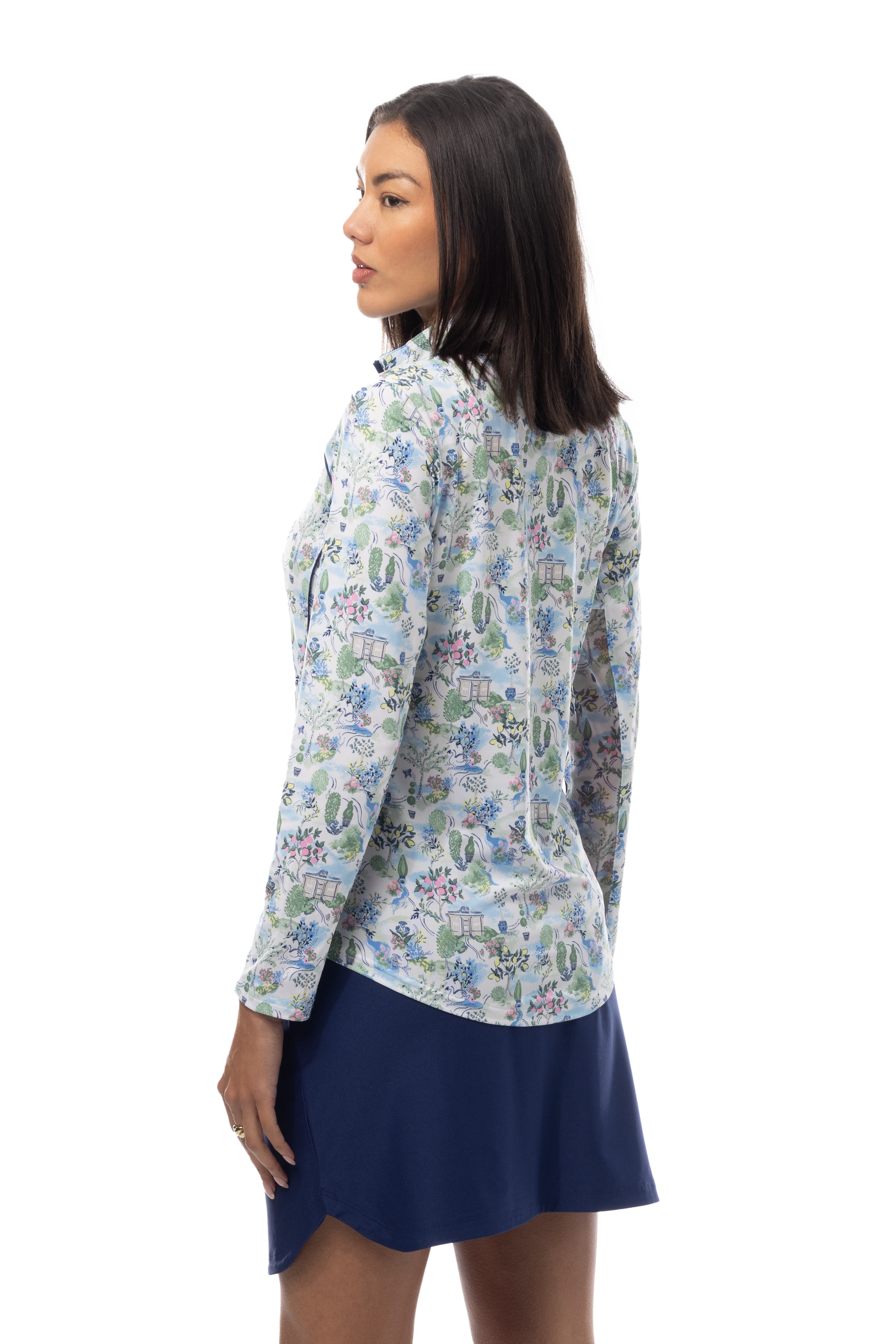 SANSOLEIL 1/4 ZIP MOCK WITH PIPING. VILLA. 900445P - SanSoleil