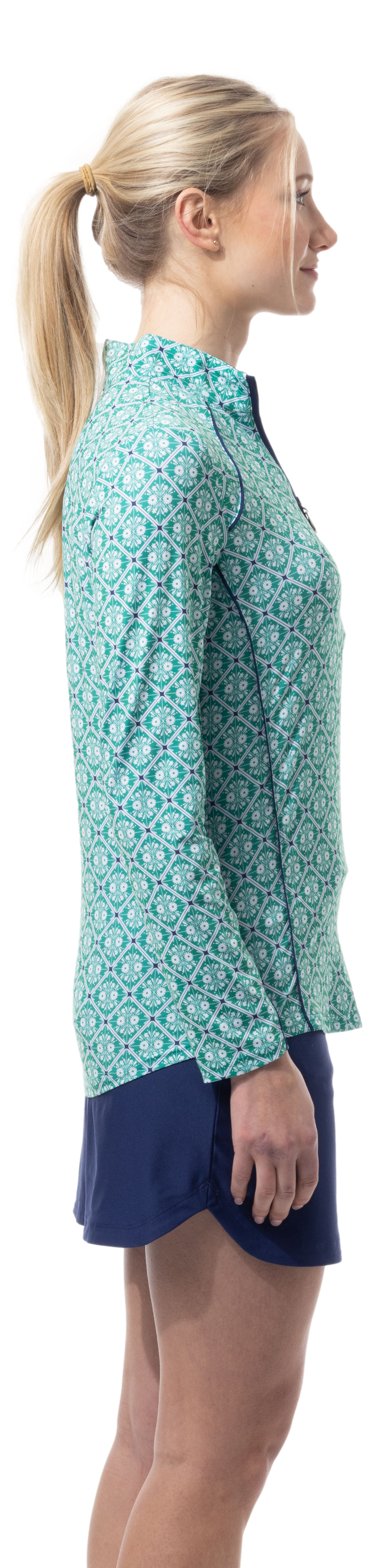 SOLCOOL 1/4 ZIP MOCK WITH PIPING. CASABLANCA. GREEN. 900445P - SanSoleil