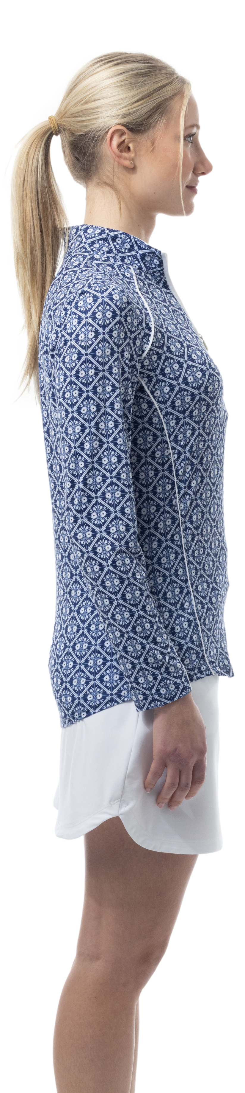 SOLCOOL 1/4 ZIP MOCK WITH PIPING. CASABLANCA. NAVY. 900445P - SanSoleil