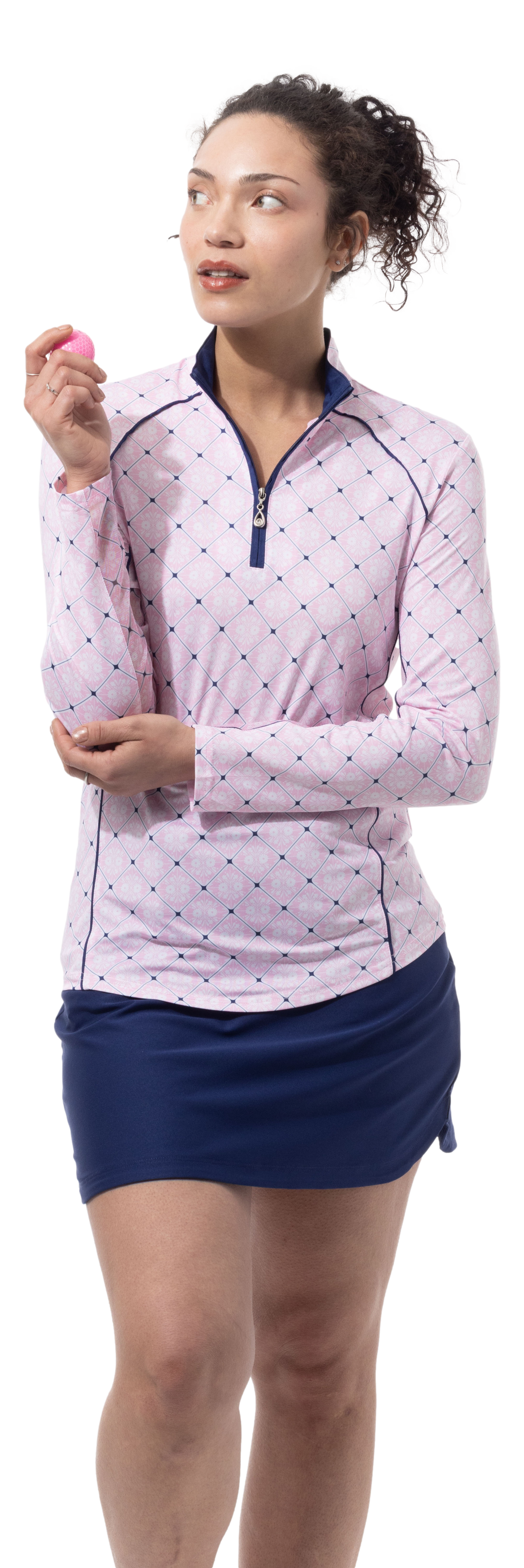 SOLCOOL 1/4 ZIP MOCK WITH PIPING. CASABLANCA. PINK. 900445P - SanSoleil
