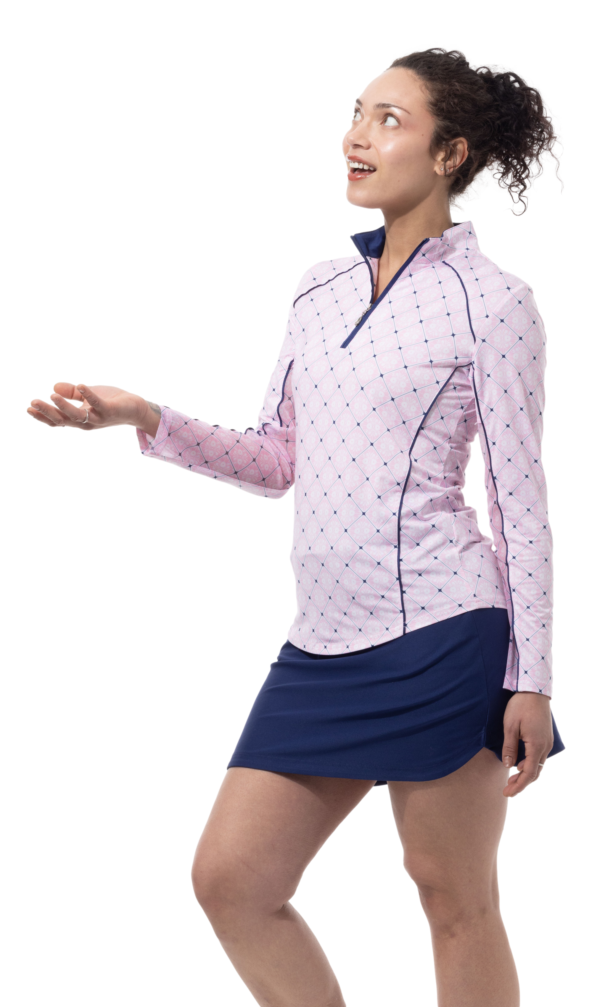 SOLCOOL 1/4 ZIP MOCK WITH PIPING. CASABLANCA. PINK. 900445P - SanSoleil