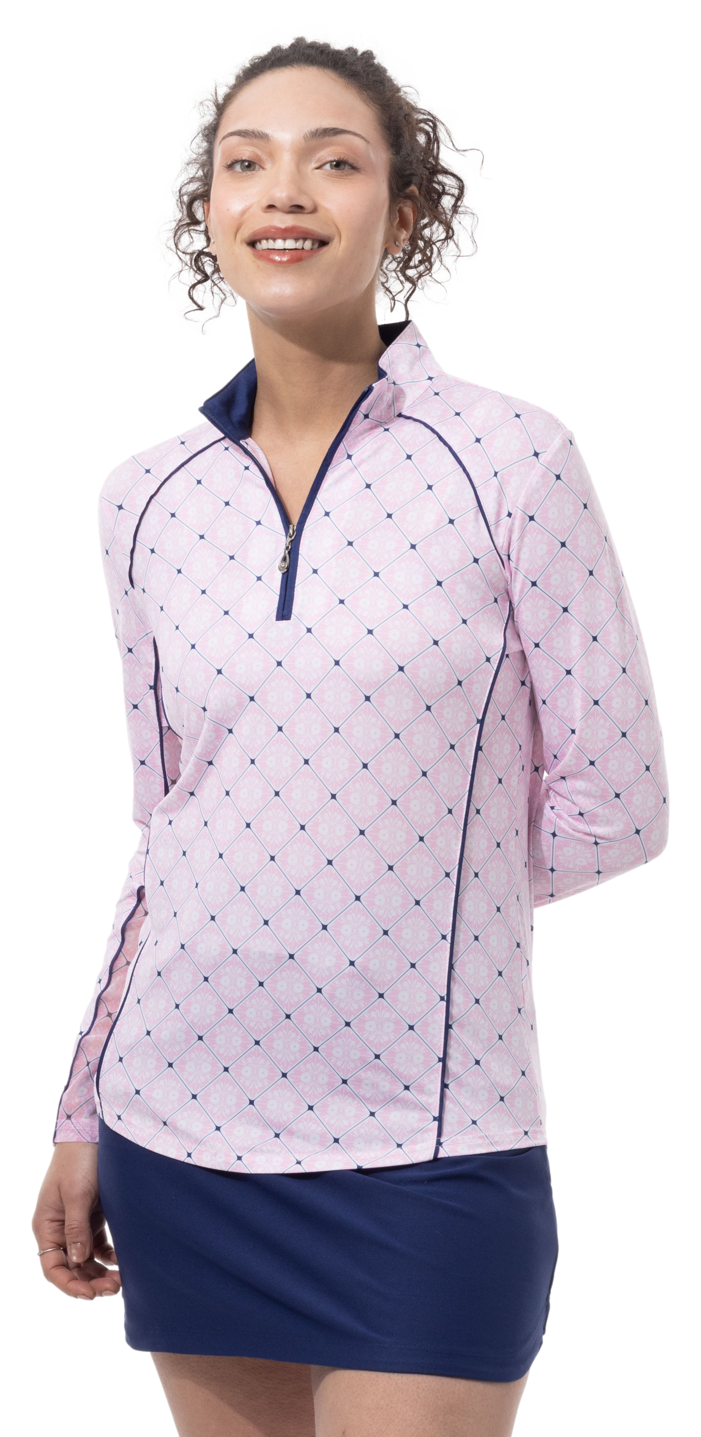 SOLCOOL 1/4 ZIP MOCK WITH PIPING. CASABLANCA. PINK. 900445P - SanSoleil
