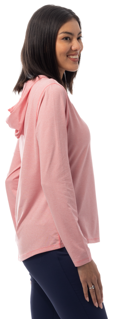 SANSOLEIL MELANGE STRIPE HOODIE. RED-WHITE. 900451MM