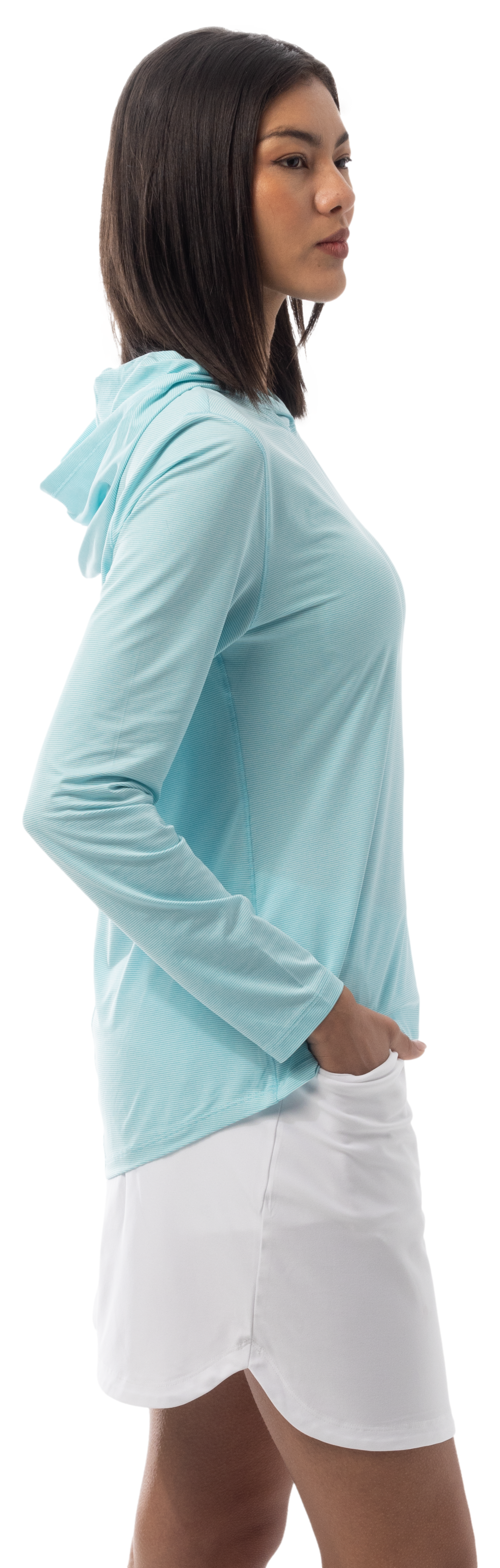 SANSOLEIL MELANGE STRIPE HOODIE. TURQUOISE WHITE. 900451MM - SanSoleil