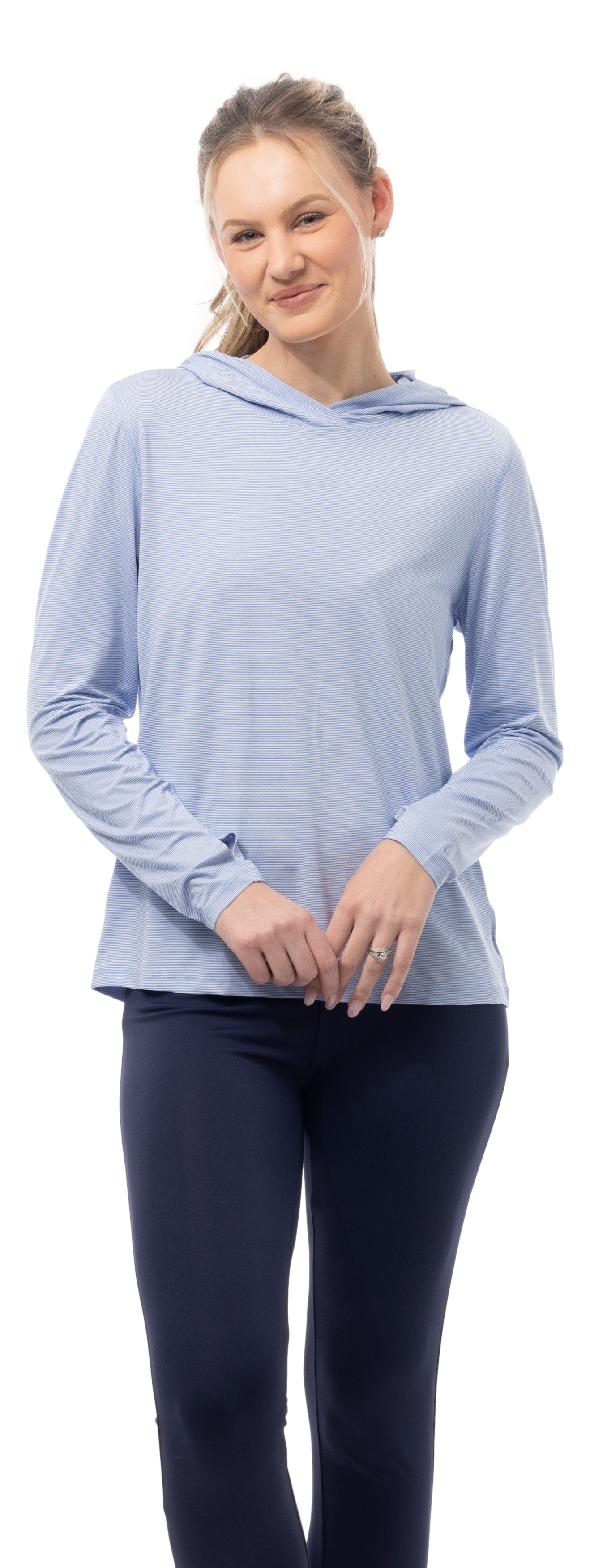 SOLMELANGE STRIPE HOODIE. PERI-WHITE. 900451MM - SanSoleil