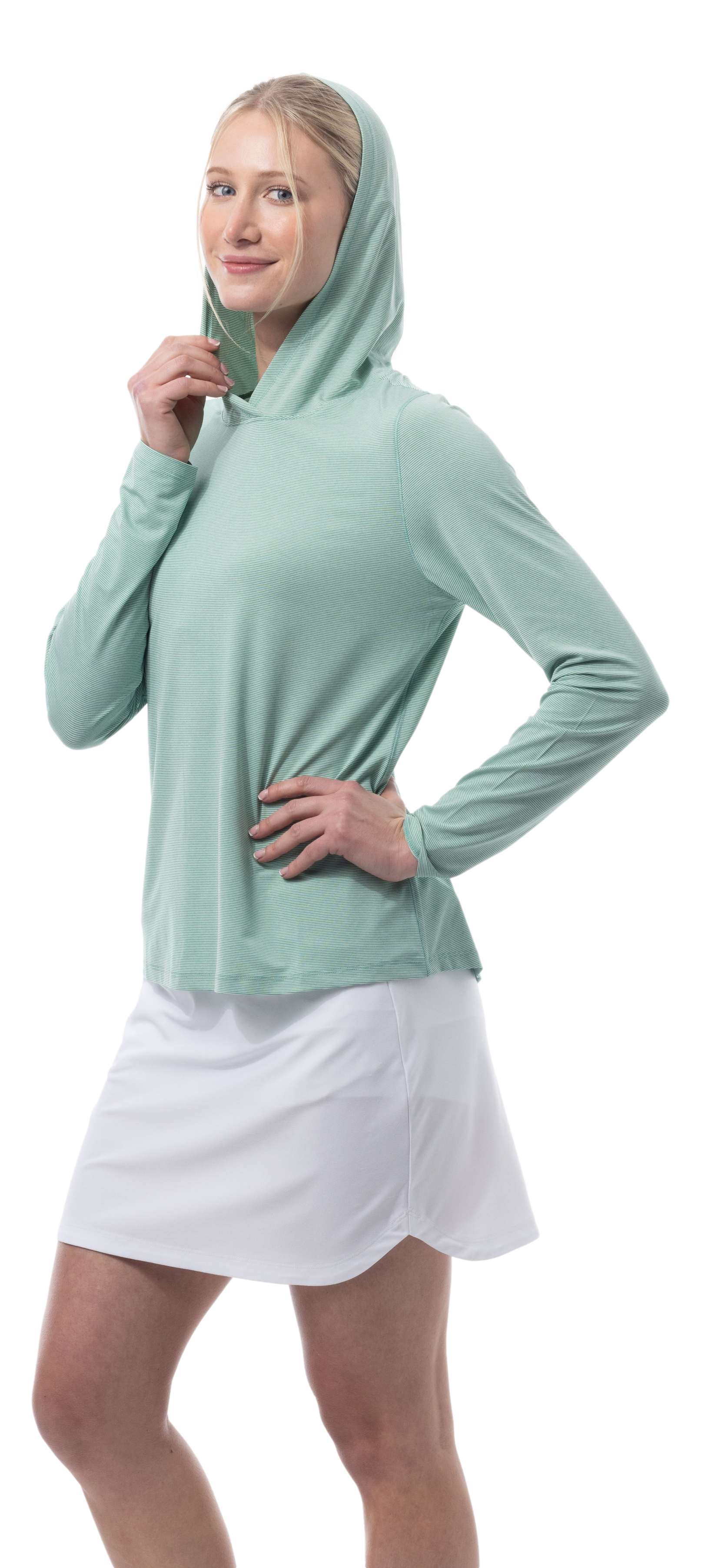 SANSOLEIL MELANGE STRIPE HOODIE. GREEN WHITE. 900451MM - SanSoleil