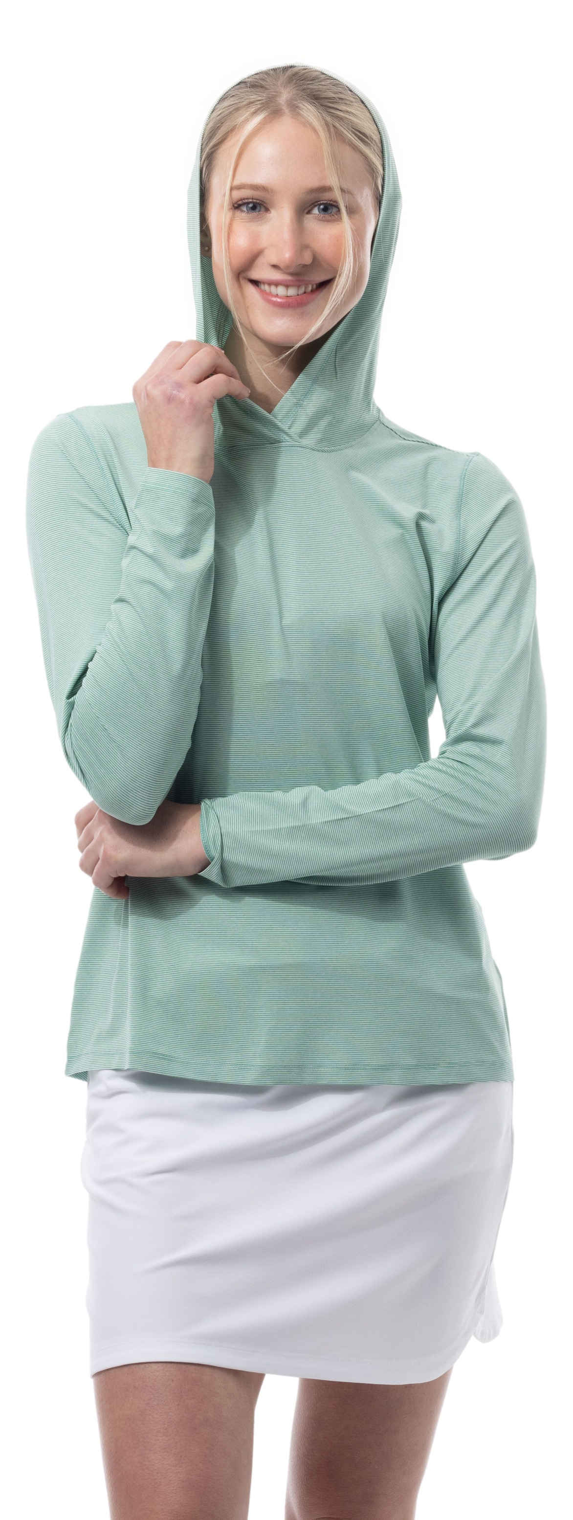 SANSOLEIL MELANGE STRIPE HOODIE. GREEN WHITE. 900451MM - SanSoleil