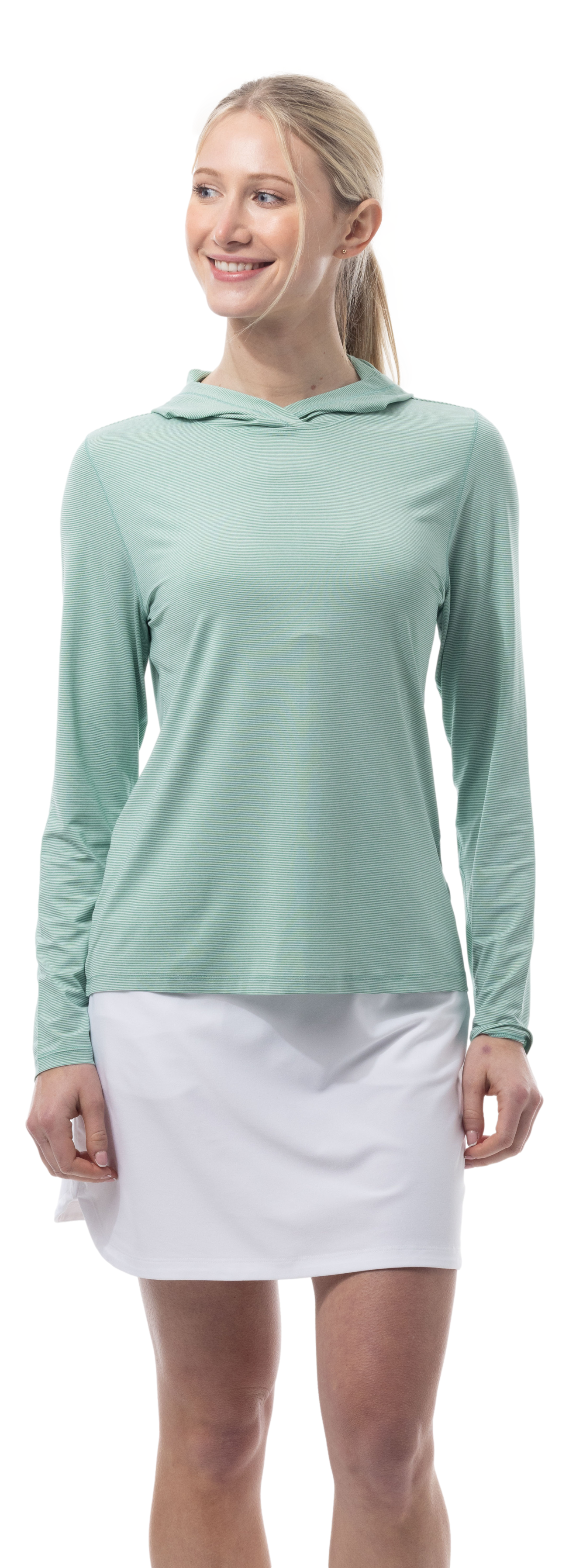 SANSOLEIL MELANGE STRIPE HOODIE. GREEN WHITE. 900451MM - SanSoleil