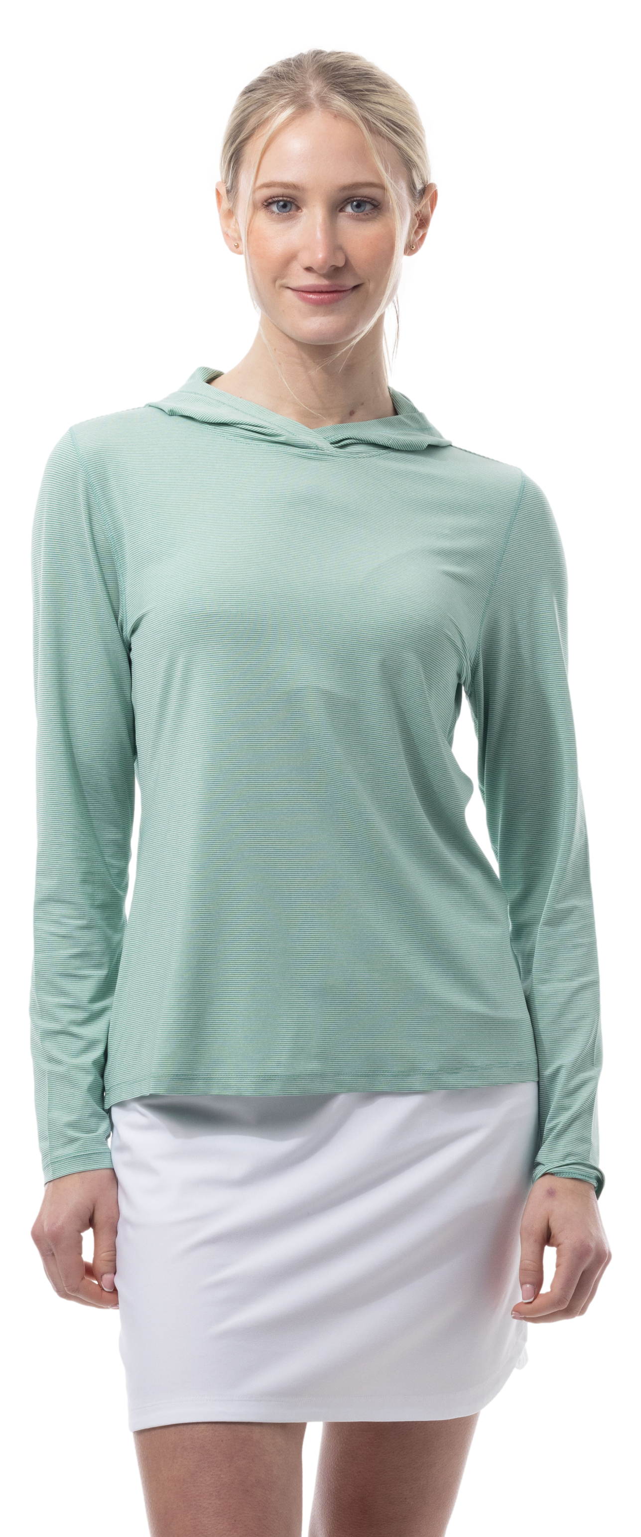 SANSOLEIL MELANGE STRIPE HOODIE. GREEN WHITE. 900451MM - SanSoleil