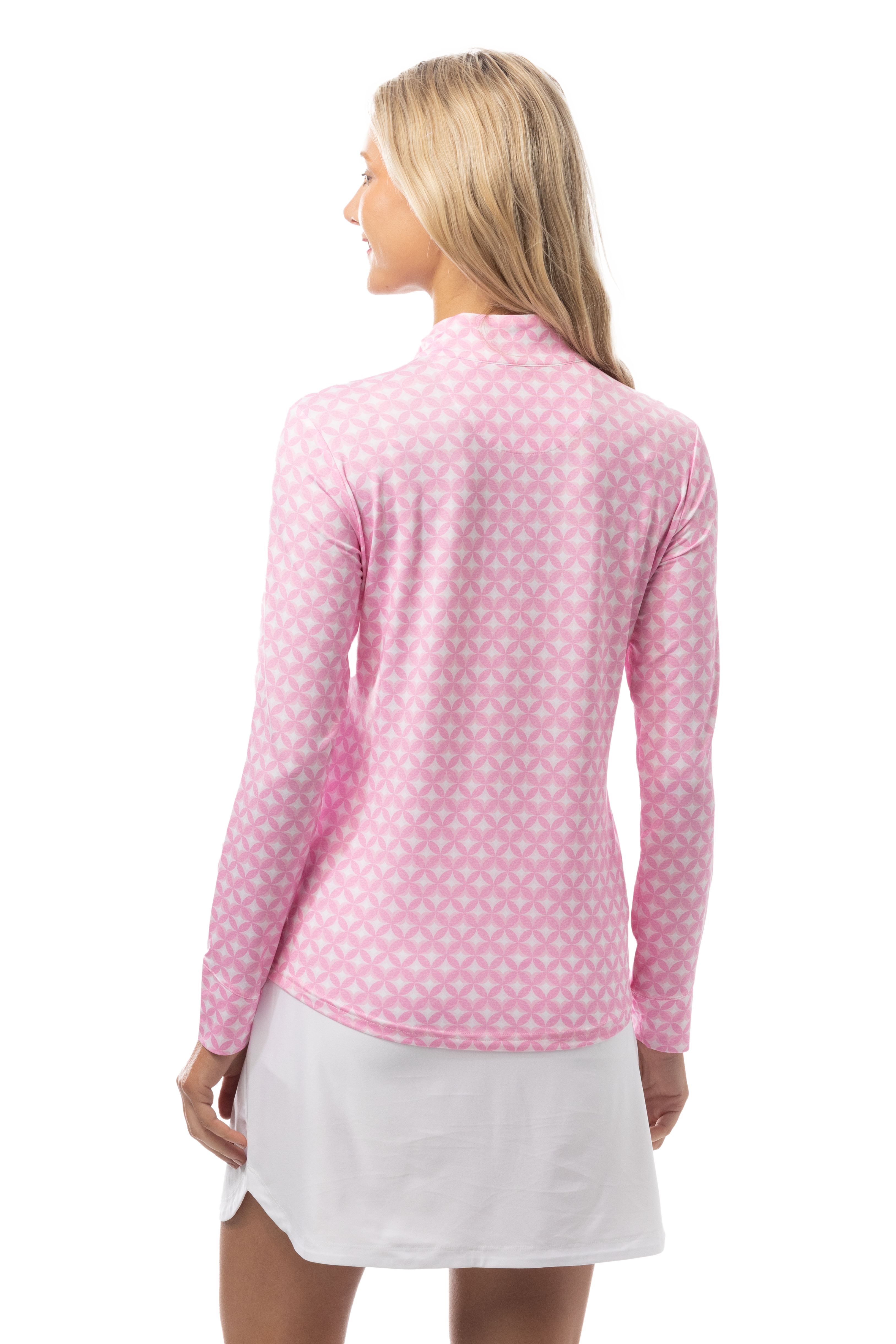 SANSOLEIL SOLMELANGE 1/4 ZIP PRINT MOCK. HARMONY PINK. 900453P - SanSoleil