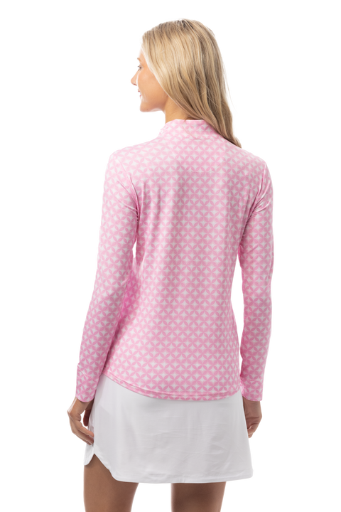 SANSOLEIL SOLMELANGE 1/4 ZIP PRINT MOCK. HARMONY PINK. 900453P