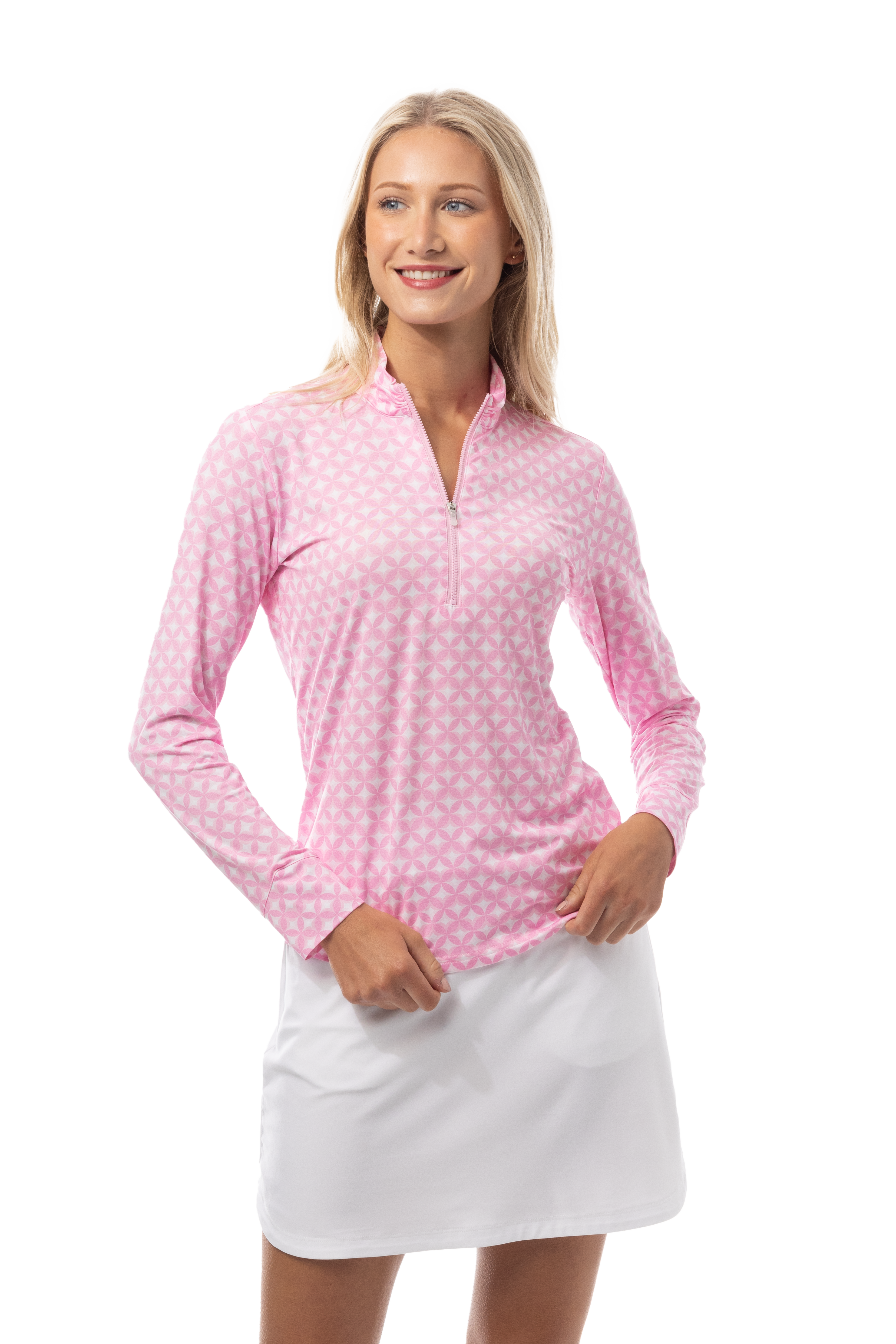 SANSOLEIL SOLMELANGE 1/4 ZIP PRINT MOCK. HARMONY PINK. 900453P - SanSoleil