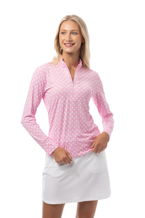 SANSOLEIL SOLMELANGE 1/4 ZIP PRINT MOCK. HARMONY PINK. 900453P
