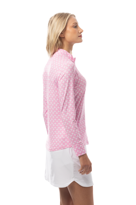 SANSOLEIL SOLMELANGE 1/4 ZIP PRINT MOCK. HARMONY PINK. 900453P