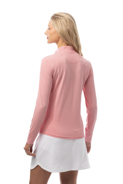 SANSOLEIL MELANGE 1/4 ZIP STRIPE MOCK. RED WHITE. 900453MM