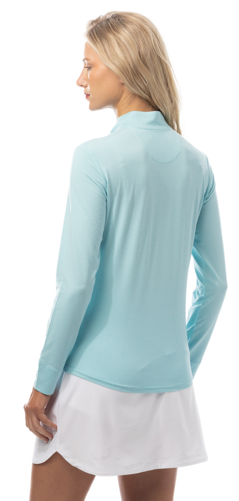 SANSOLEIL MELANGE 1/4 ZIP STRIPE MOCK. TURQUOISE WHITE. 900453MM