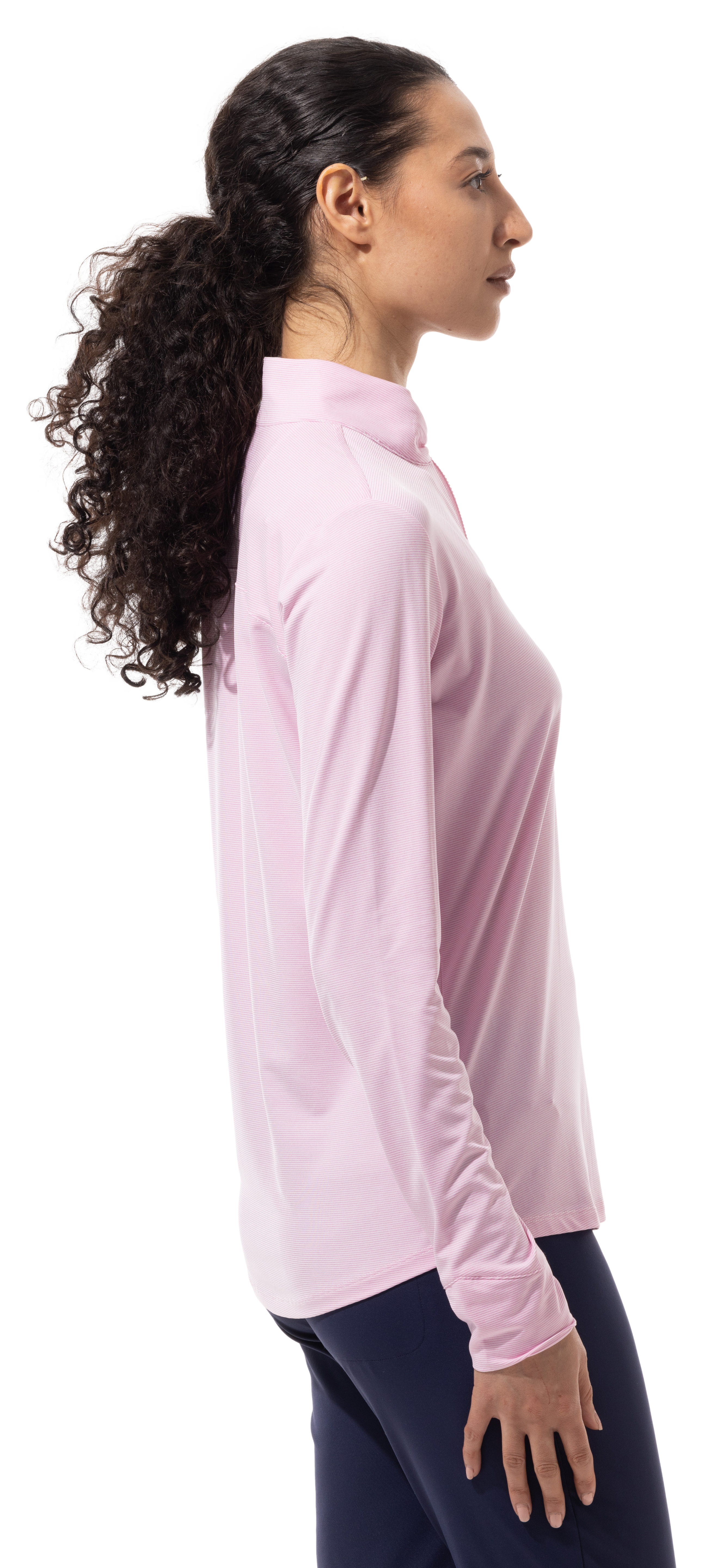 SANSOLEIL MELANGE 1/4 ZIP STRIPE MOCK. ROSE QUARTZ. 900453MM - SanSoleil