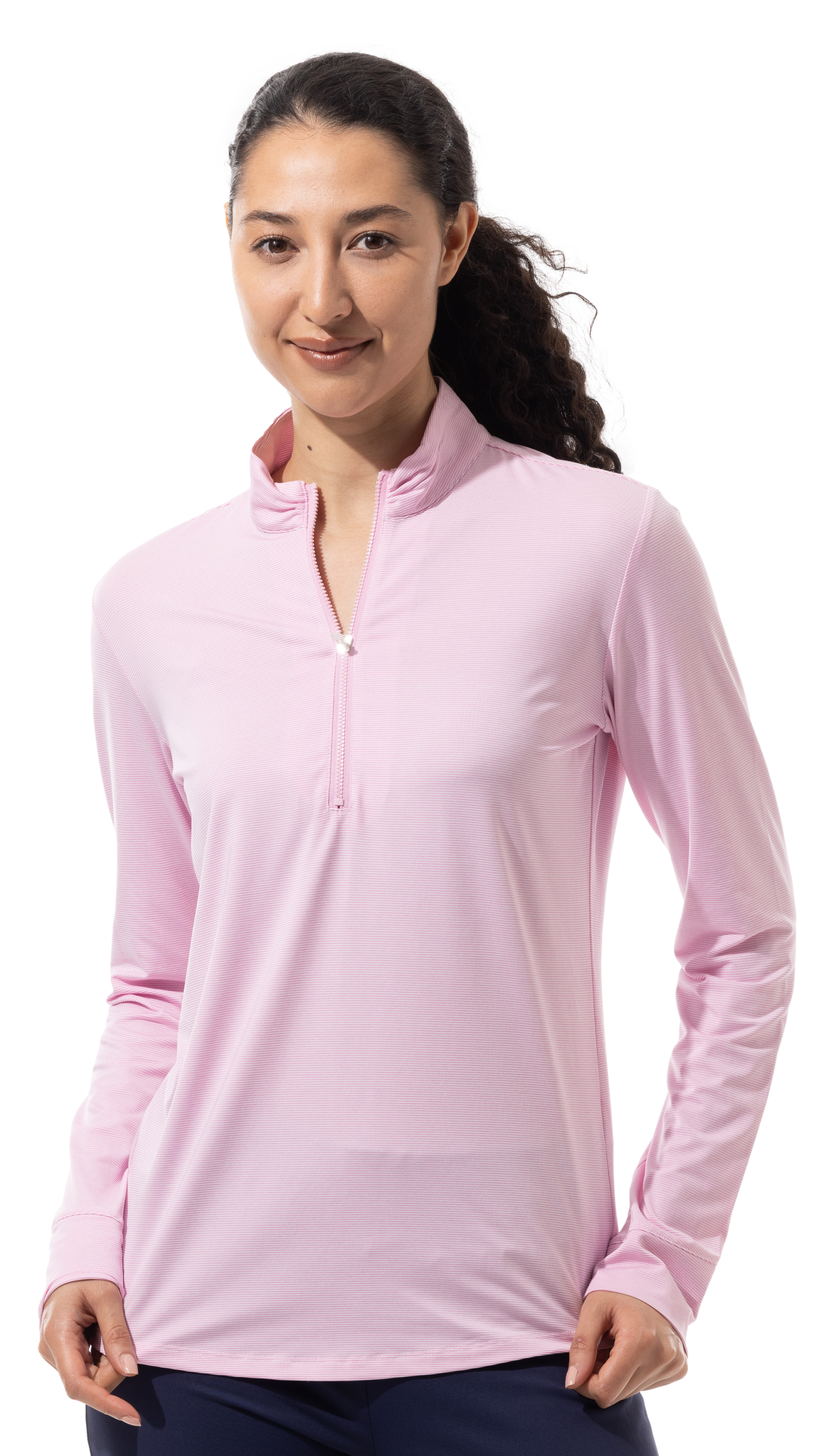 SANSOLEIL MELANGE 1/4 ZIP STRIPE MOCK. ROSE QUARTZ. 900453MM - SanSoleil