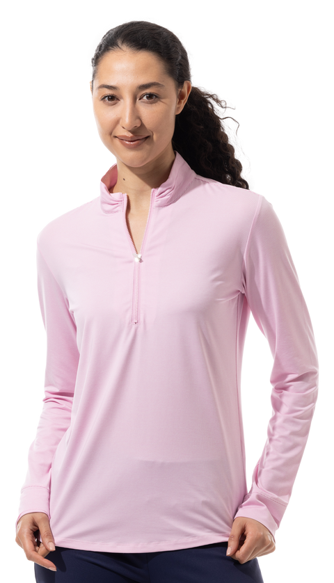 SANSOLEIL MELANGE 1/4 ZIP STRIPE MOCK. ROSE QUARTZ. 900453MM - SanSoleil