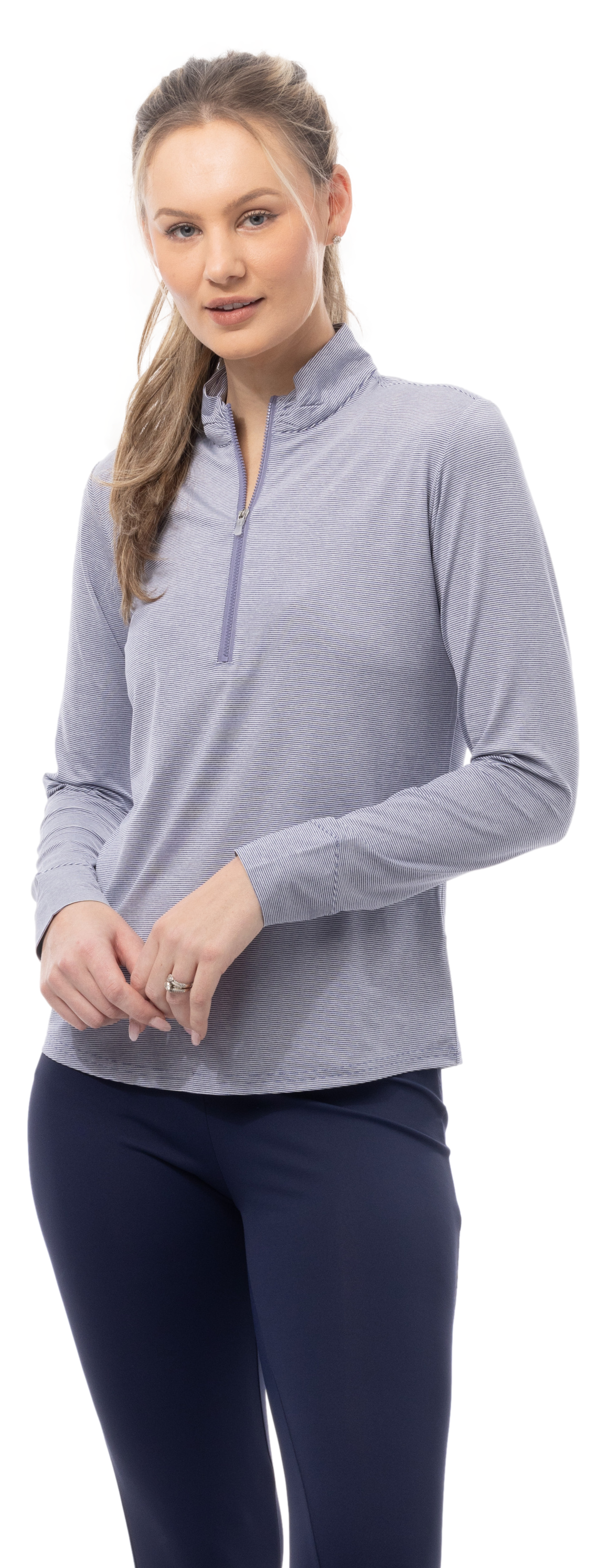 SOLMELANGE L/S STRIPE MOCK. NAVY-WHITE. 900453MM - SanSoleil