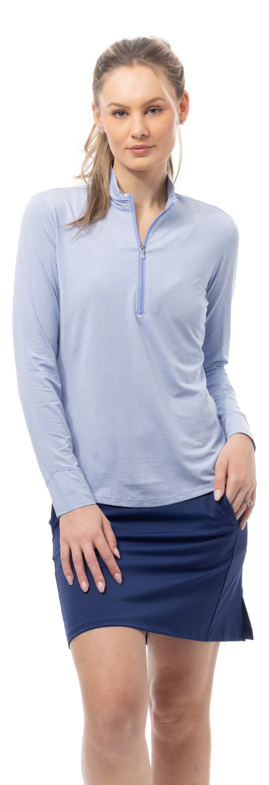 SOLMELANGE L/S STRIPE MOCK. PERI-WHITE. 900453MM - SanSoleil