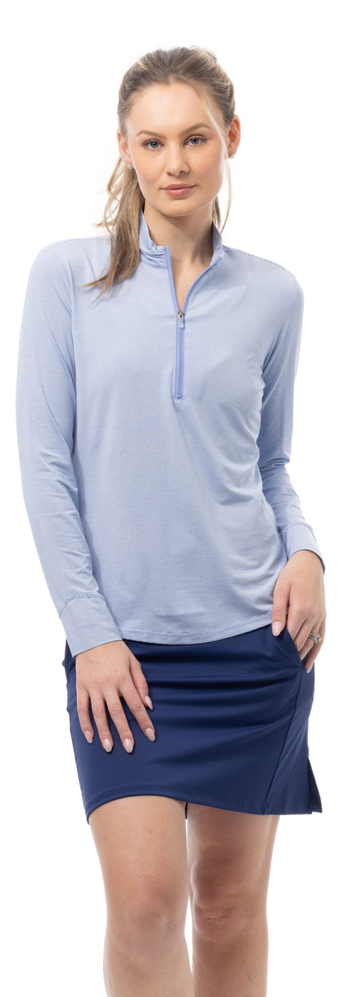 SOLMELANGE L/S STRIPE MOCK. PERI-WHITE. 900453MM - SanSoleil