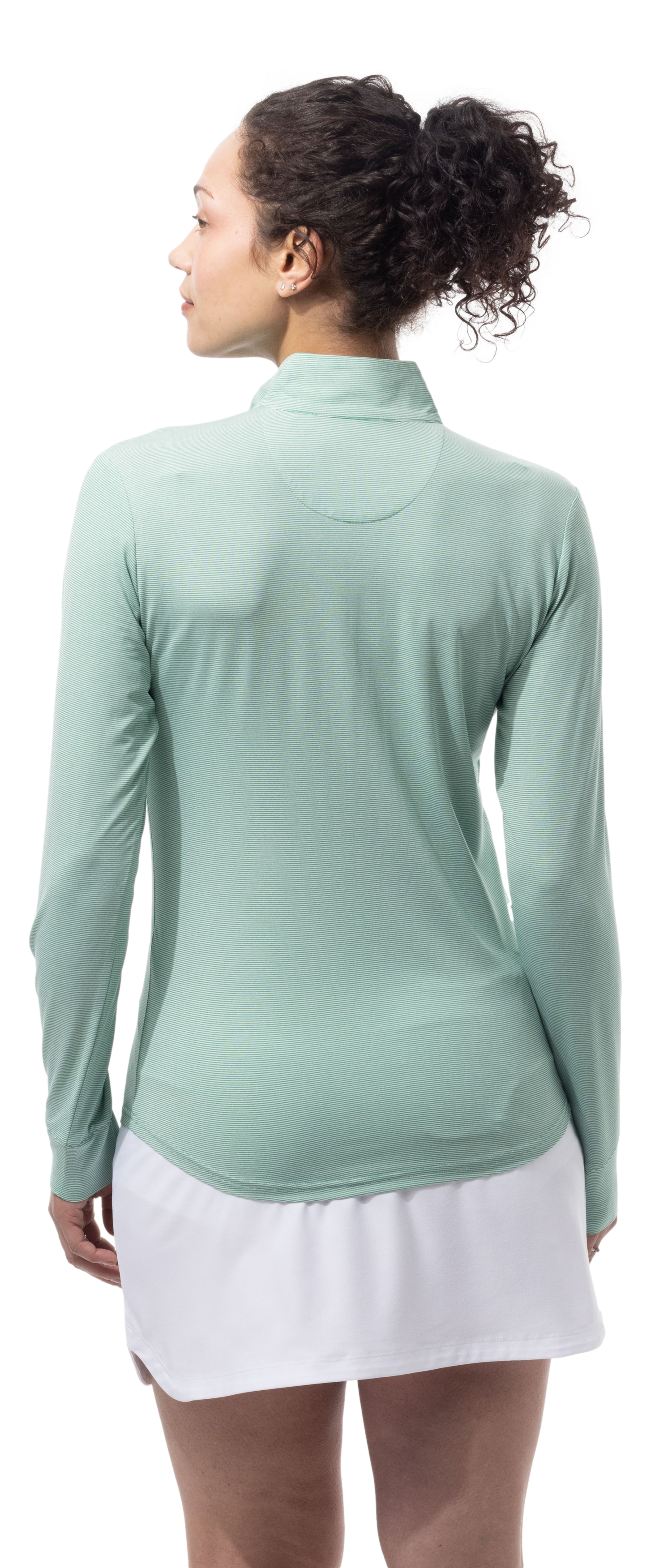 SANSOLEIL MELANGE 1/4 ZIP STRIPE MOCK. GREEN WHITE. 900453MM - SanSoleil
