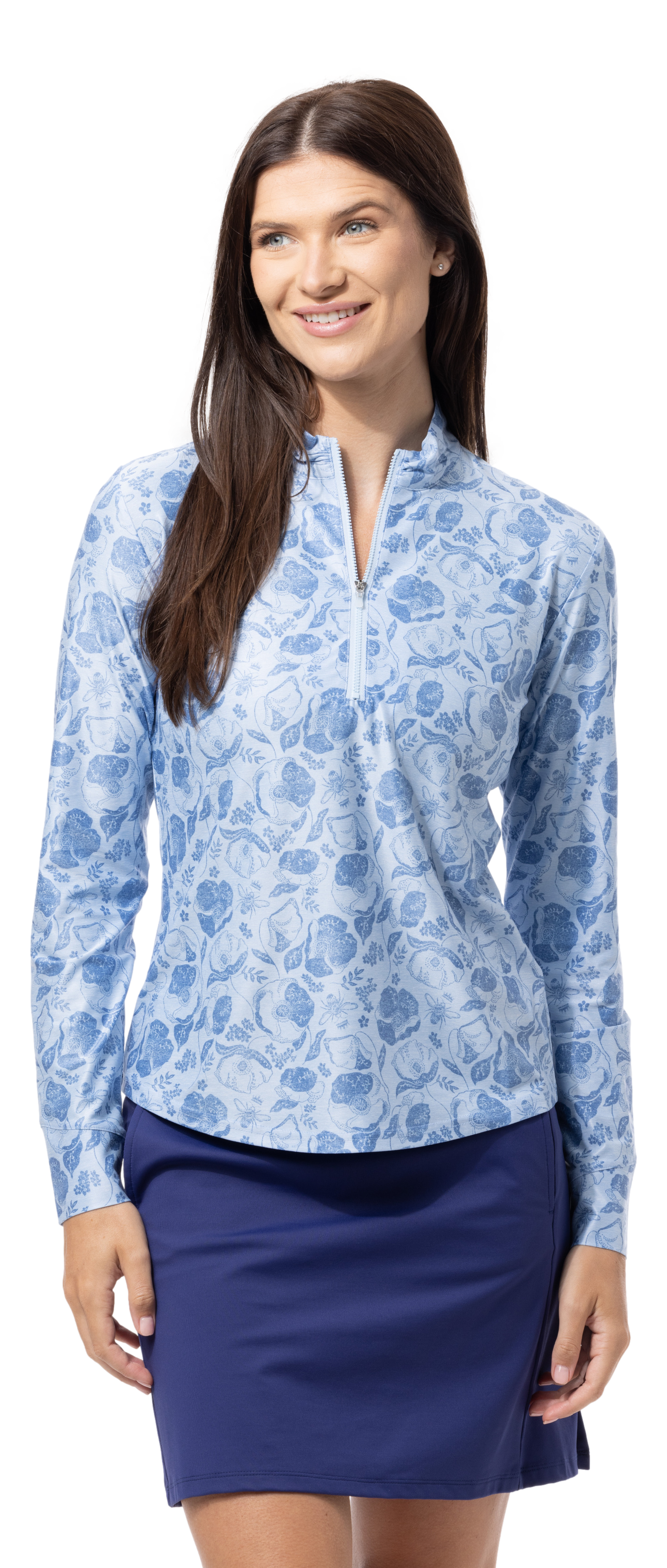 SOLTEK ICE PRINT ZIP MOCK. QUEEN BEE BLUE. 900453P - SanSoleil