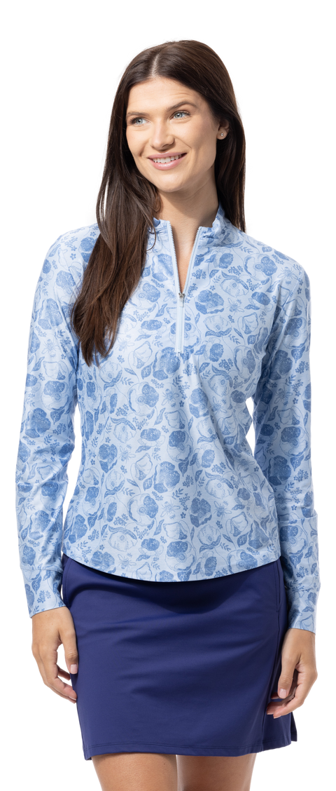 SOLTEK ICE PRINT ZIP MOCK. QUEEN BEE BLUE. 900453P - SanSoleil