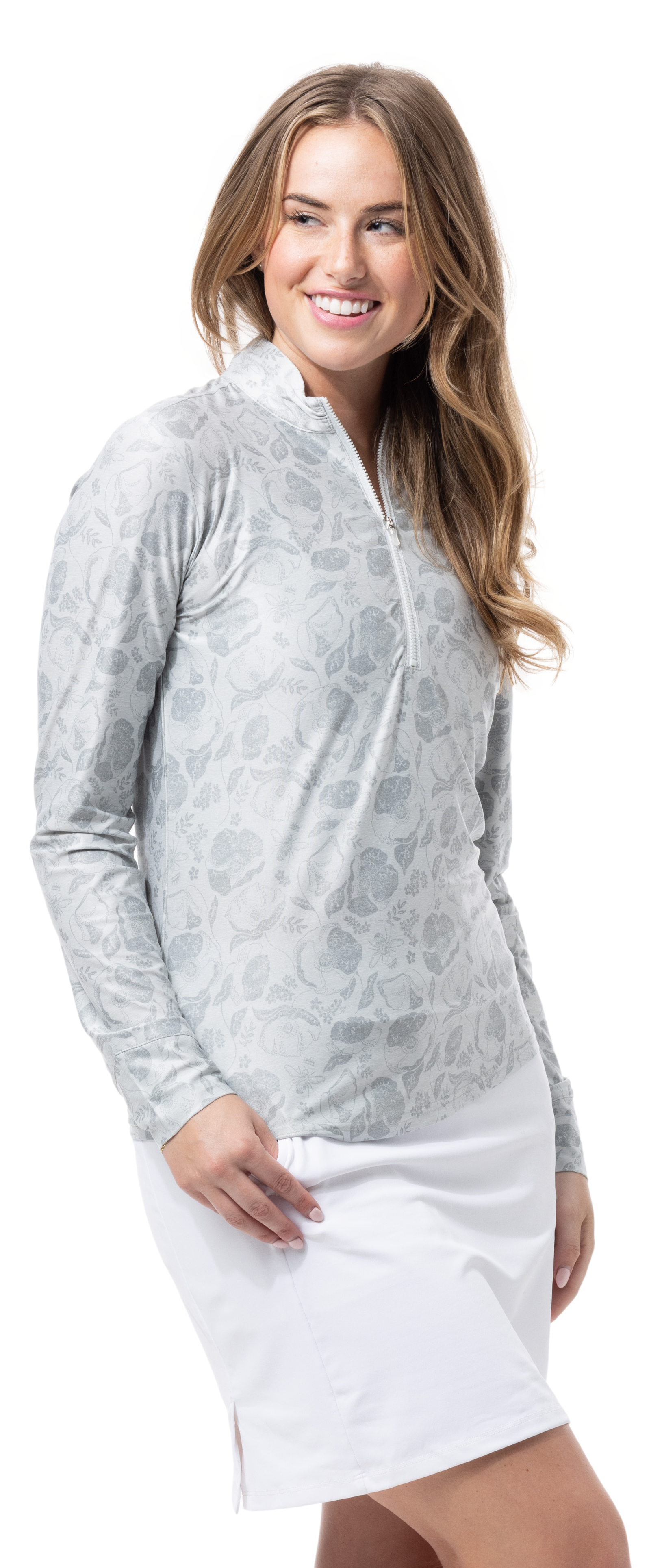 SOLTEK ICE PRINT ZIP MOCK. QUEEN BEE DOVE. 900453P - SanSoleil