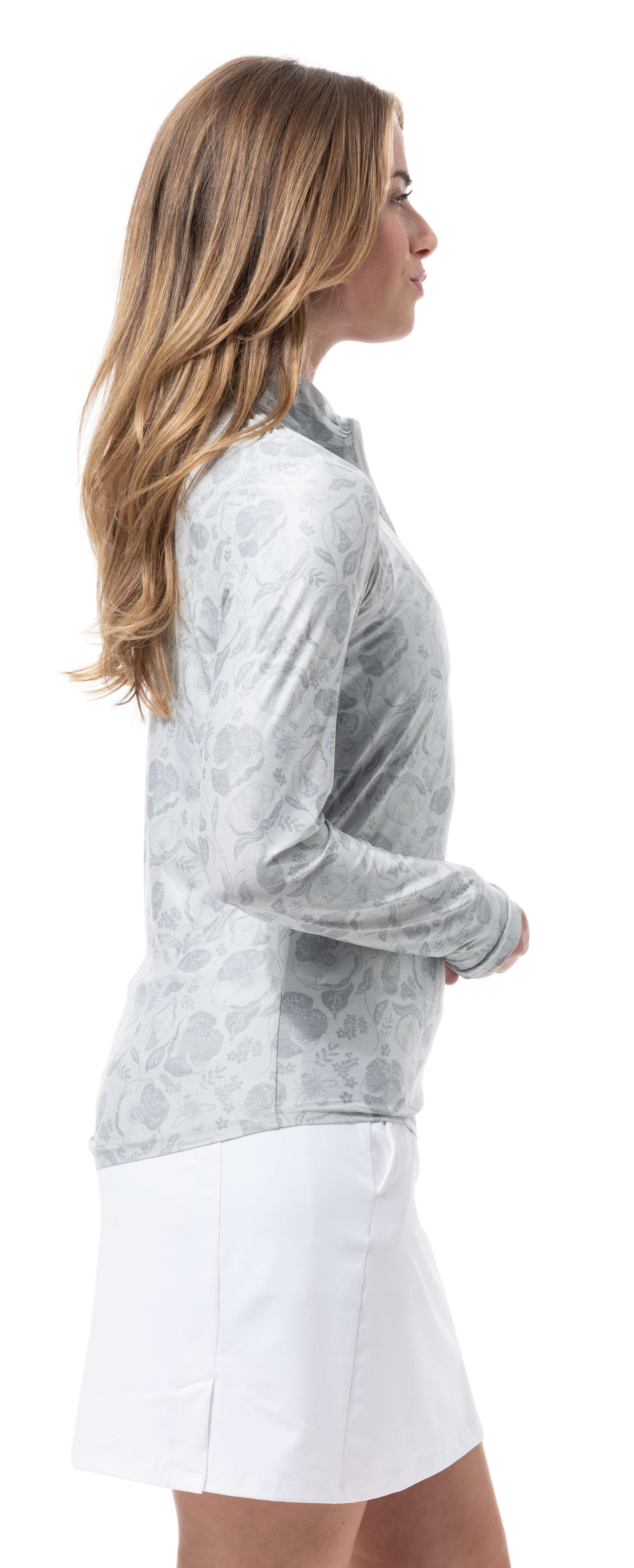 SOLTEK ICE PRINT ZIP MOCK. QUEEN BEE DOVE. 900453P - SanSoleil