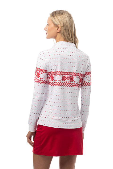 SANSOLEIL 1/4 ZIP MOCK. FAIR ISLE. RED. 900454
