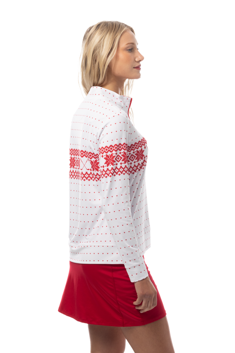 SANSOLEIL 1/4 ZIP MOCK. FAIR ISLE. RED. 900454