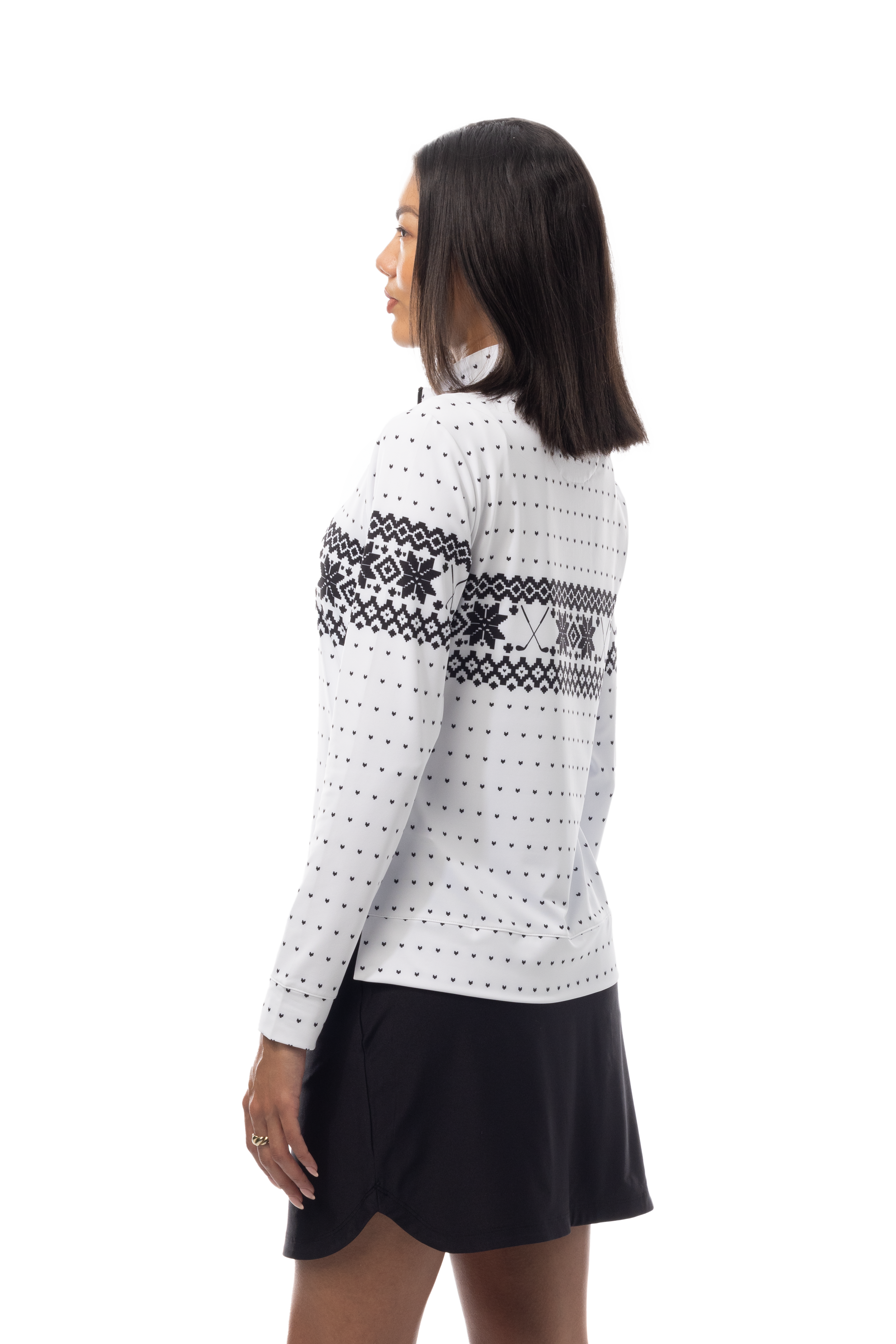 SANSOLEIL 1/4 ZIP MOCK. FAIR ISLE. BLACK. 900454 - SanSoleil