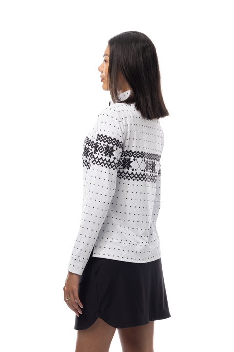 SANSOLEIL 1/4 ZIP MOCK. FAIR ISLE. BLACK. 900454