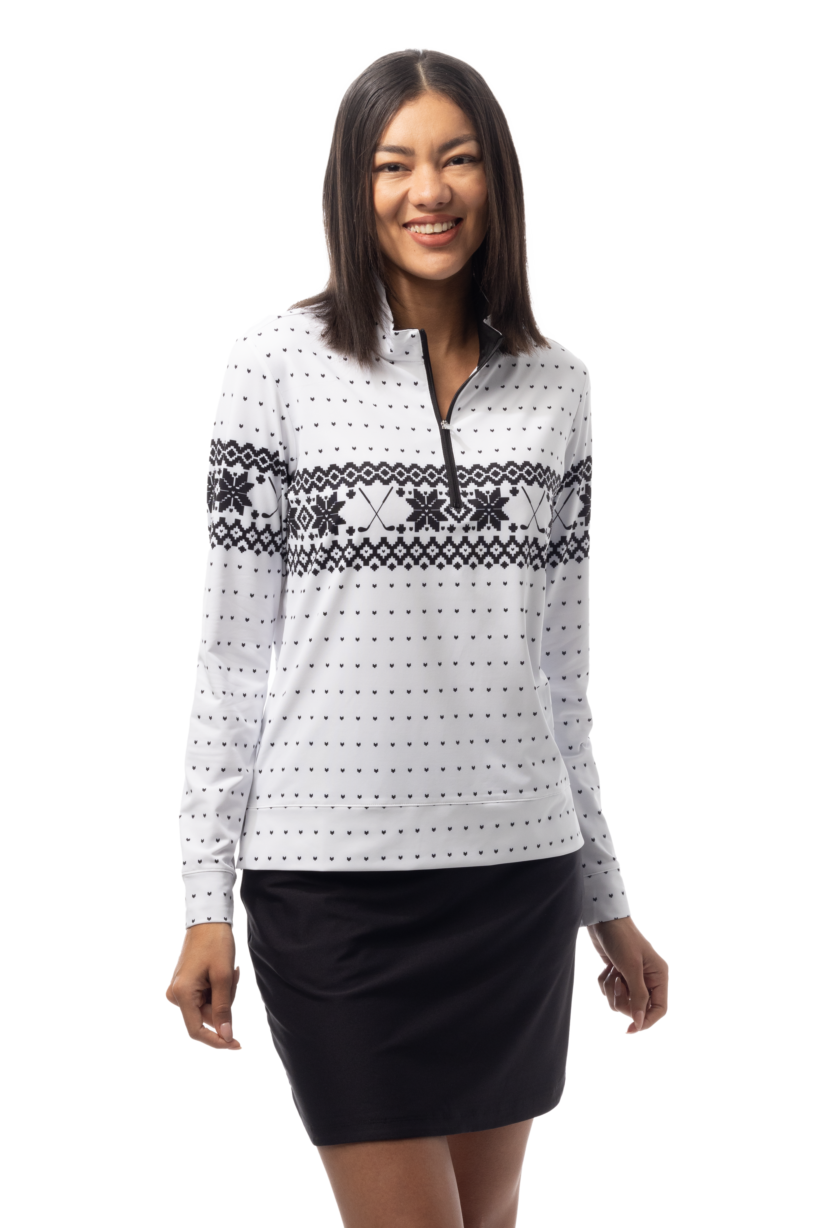 SANSOLEIL 1/4 ZIP MOCK. FAIR ISLE. BLACK. 900454 - SanSoleil