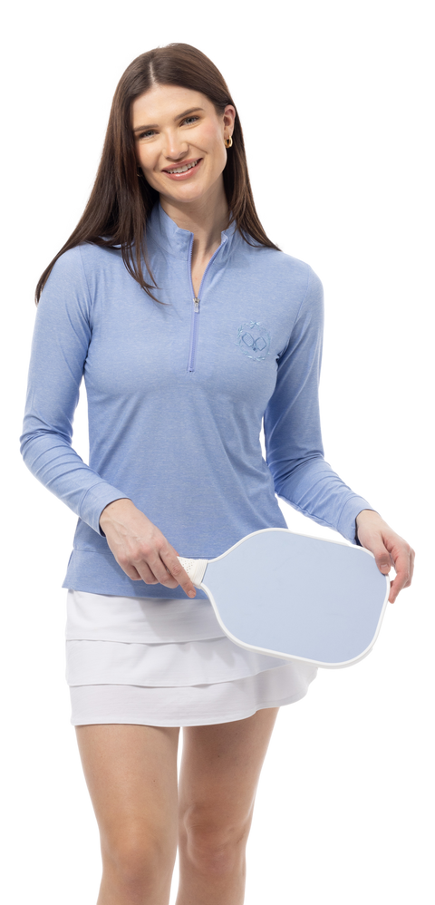 SOLMELANGE 1/4 ZIP MOCK. PERIWINKLE with PICKLEBALL EMB. 900454E - SanSoleil