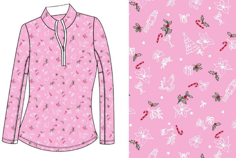 SOLCOOL ZIP MOCK. DECK THE HALLS. PINK. 900463 - SanSoleil