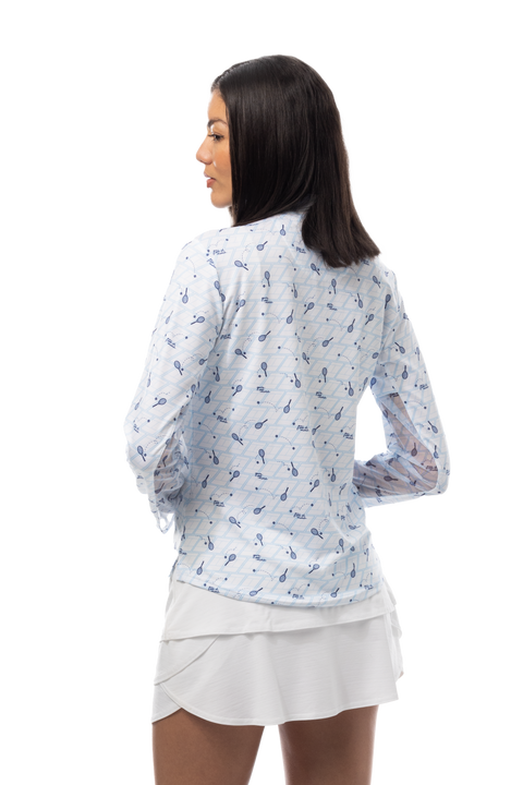 SANSOLEIL SOLCOOL PRINT 1/4 ZIP MOCK. GAME SET MATCH BLUE. 900463