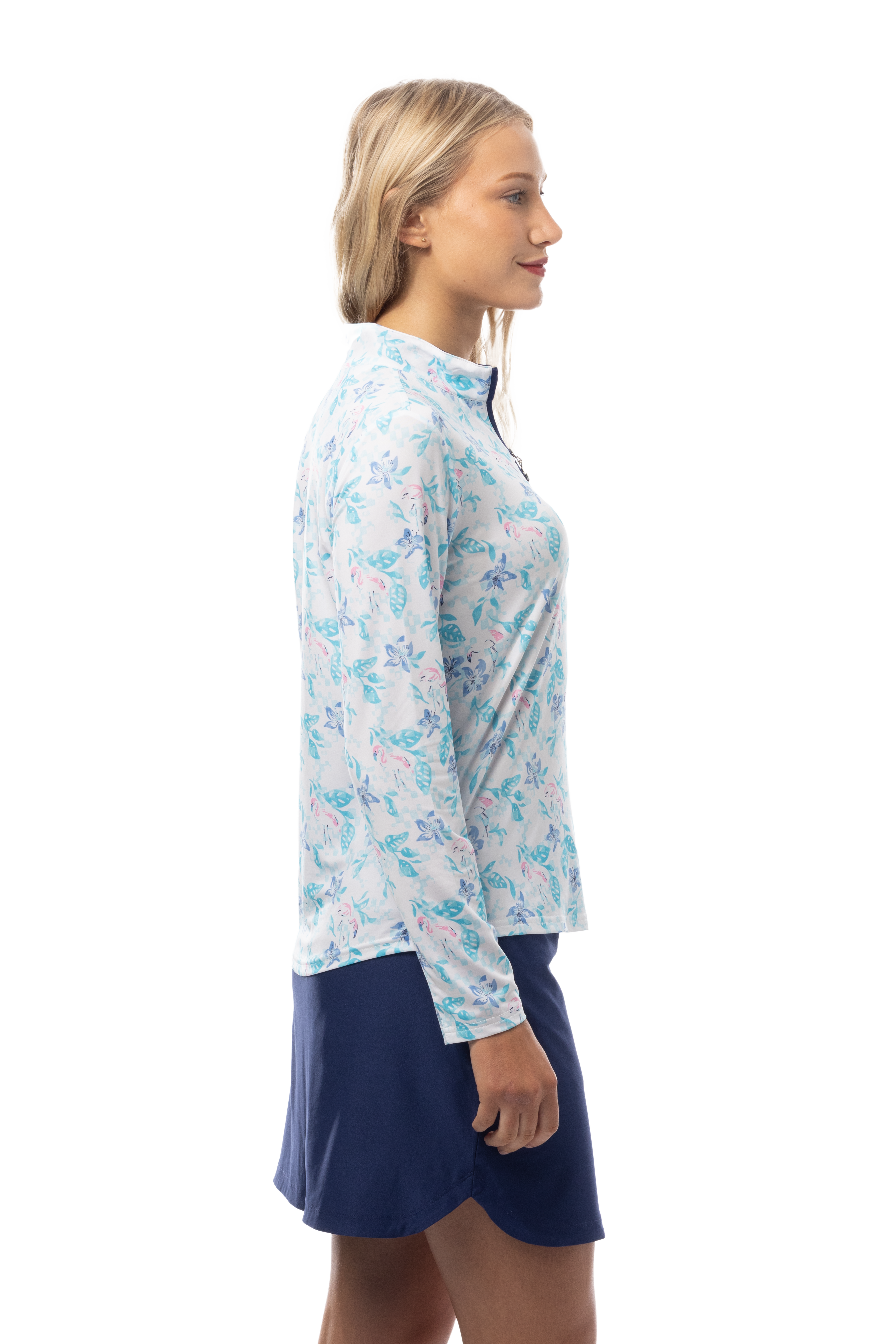 SANSOLEIL'S SOLCOOL 1/4 ZIP MOCK. FLAMINGO GARDEN. 900463 - SanSoleil